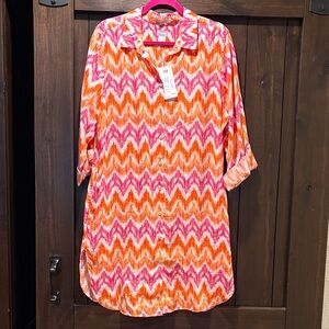 Chico's Pink and Orange Zigzag Shirt with pockets